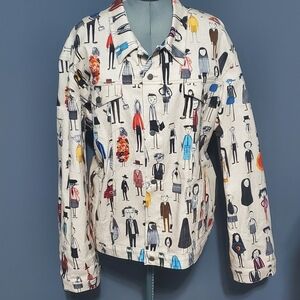 NWT The Kit Olivia Twill Jacket Caricature Drawn Sketched People Flowers Size 4X